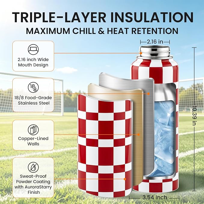 RAYMYLO 2026 Soccer Biggest Event Edition Insulated Water Bottle 40 oz, Nation Flag Design, Best Souvenir & Gift for World Soccer Lover, Vacuum Stainless Steel (Cold for 36Hrs), Leak Proof & Non-BPA