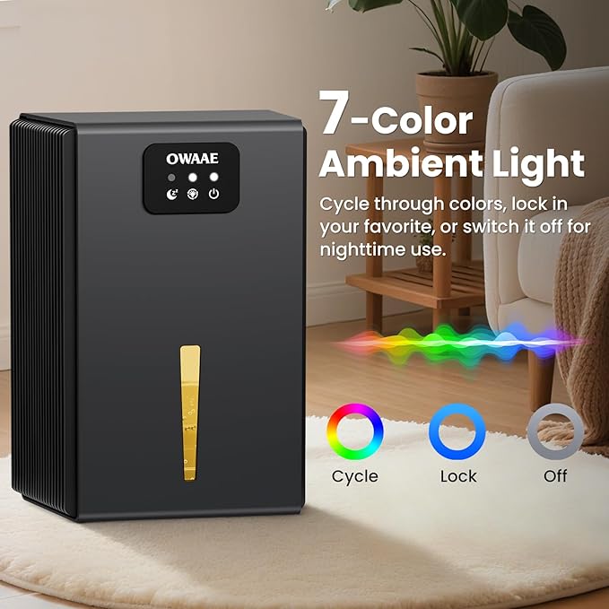Dehumidifier, 1000 sq.ft Quiet Dehumidifiers for Home Bedroom Basement Bathroom with 95oz Water Tank, Sleep Mode, Auto Shut-Off 7 Colors LED Light, Grey
