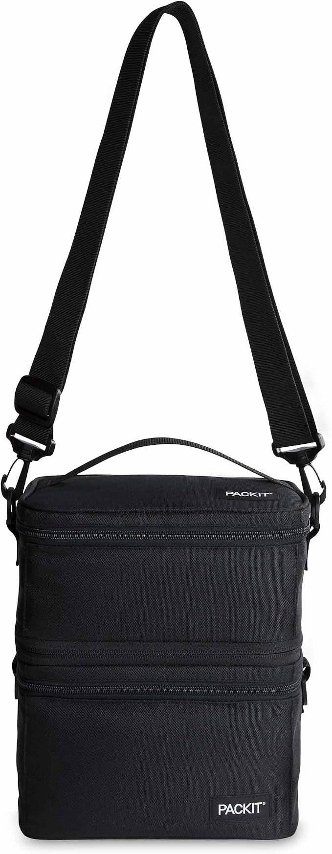PackIt Mod 3-In-1 Lunch Box for Men and Women, Black with EcoFreeze Technology (Built-in Ice Packs), Removable Crossbody Strap, Designed for Outdoor, Work & Everyday Use