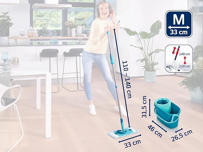 Leifheit Clean Twist M Ergo Mop and Bucket Set, Mop 33 cm Wide, Moisture Controlled Spin, Faster Cleaning Spin mop, Easy-Steer Micro Fibre Head with 360° Joint, Twist Mop