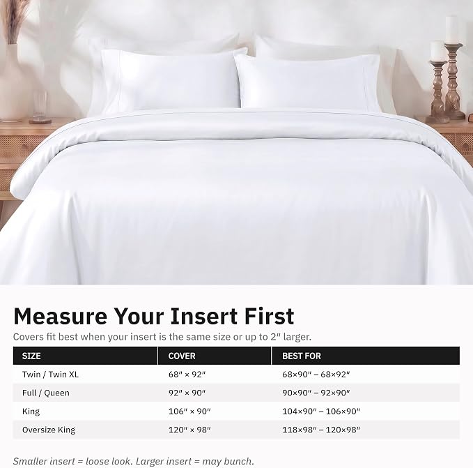 California Design Den 3 Pc Oversized King Duvet Cover Set - Winner Good Housekeeping Best Bedding Awards 2025, 400 Thread Count Sateen, 100% Cotton Duvet Cover Set, Button Closure, Corner Ties - White