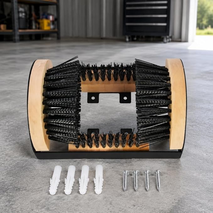 Outdoor Shoe Brush Boot Scrubber Cleaner Wiper with Mounted Base and Fixed Frame for Fast Mud Scraping Solid Wood Sides and Support Suitable for, Without Pedal