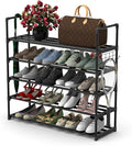 Hsscblet 5 Tiers Metal Shoe Rack,Adjustable Shoe Shelf Storage Organizer with Hooks,Stackable Boot & Shoe Storage,for Entryway,Hallway,Closet,Black