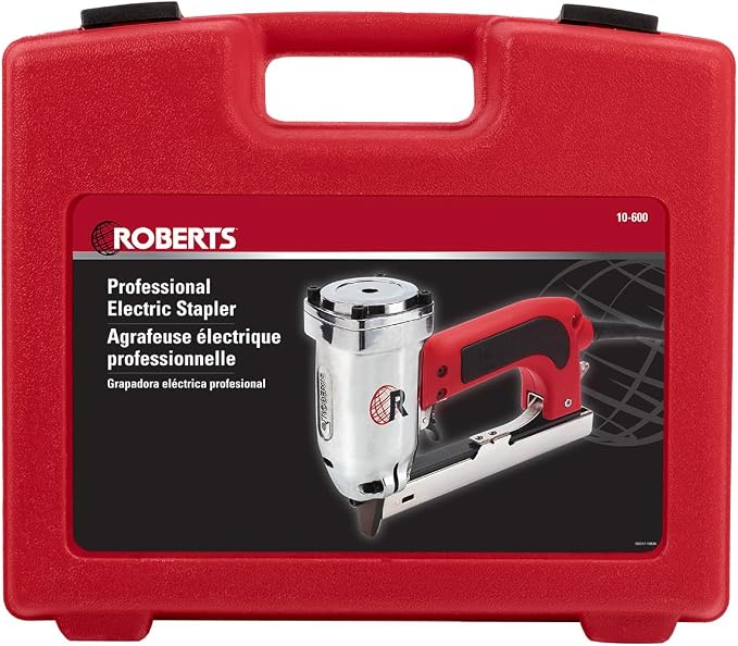 ROBERTS 10-600 3/16" Crown, 120V, 15-Amp, 20 Gauge Electric Stapler with Carrying Case, Red