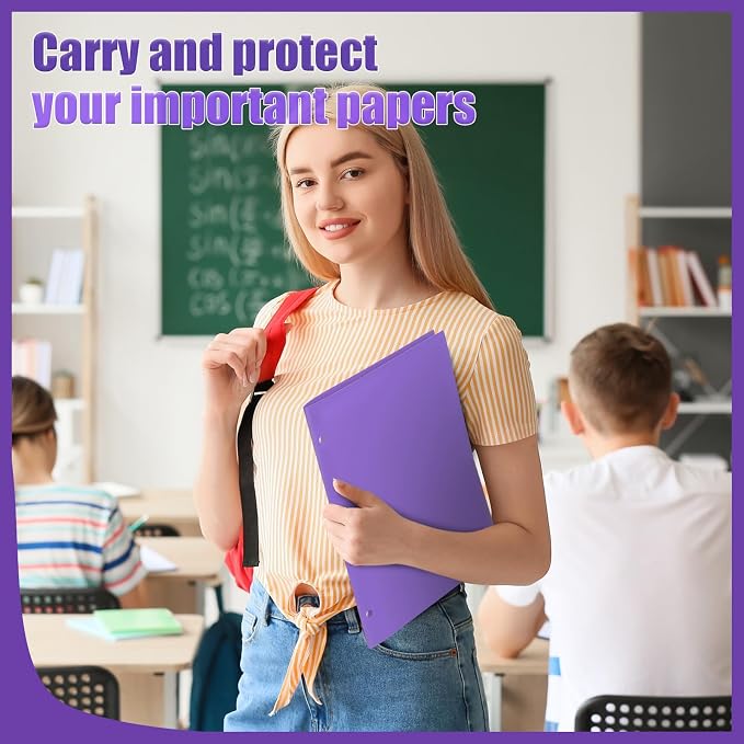 Yeaqee 72 Pcs Plastic Folders with Pockets Bulk 3 Hole Punched 2 Pocket File Folders for 3 Ring Binder Divider Folder for Notebooks, Durable Poly for Office Home (Purple)