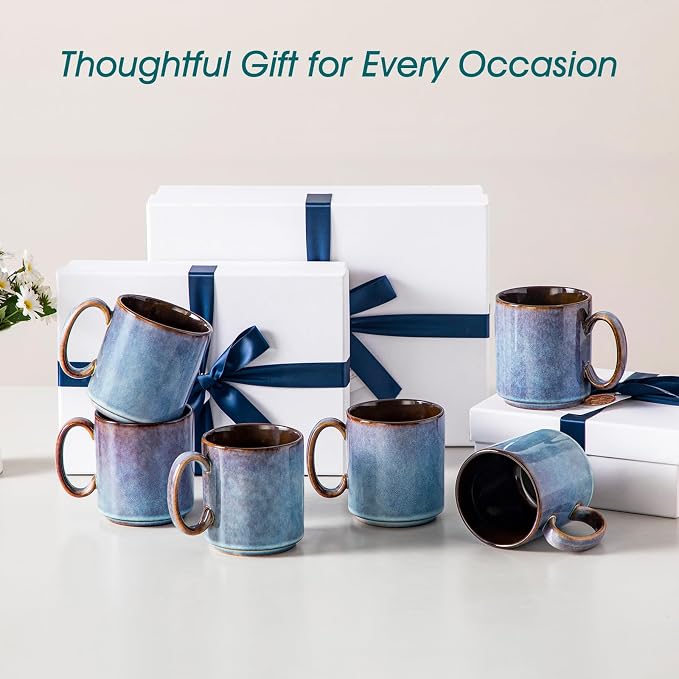 vancasso ONION Ceramic Coffee Mugs Set of 6, 16 Oz Coffee Cups for Latte, Cappuccino, Tea & Hot Cocoa, Artisan Modern Style for Coffee Bar, Home & Kitchen, Microwave & Dishwasher Safe, Deep Blue Gray