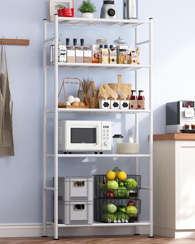 Sakugi Storage Shelves - 5 Tier Shelf Organizer, Heavy Duty Garage Shelving Unit with Leveling Feet, Stable Metal Shelves Organizer for Pantry, Kitchen and Closet, 33.0" W x 12.6" D x 72.0" H, White