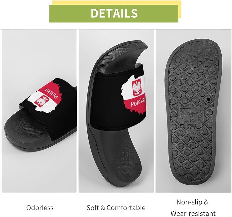 Polska Poland Eagle Flag Polish Slippers House Slides Shower Sandals Shoes | Non Slip Quick Drying Bathroom Indoor