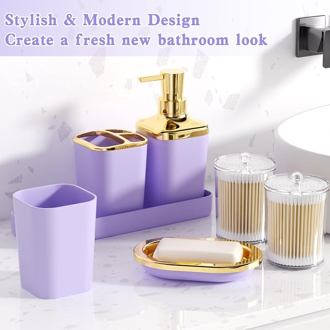 XLHOMO Bathroom Set, 9PC Bathroom Accessory Set, Purple Bathroom Accessories, Purple Bathroom Set, Trash Can, Soap Dispenser for Home Decor