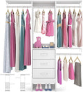 Besiost 4FT Small Closet System with 3 Fabric Drawers, 48'' Closet Organizer System With 3 Adjustable Shelves, Flexible Built-In Clothes Garment Rack for Small Space, 48" L x 13" W x 71" H, White