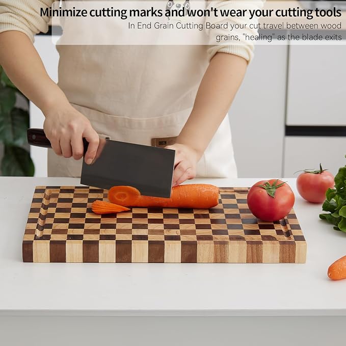 Acacia Wood Cutting Board (17x11x1.2'') Inch, Butcher Block for Kitchen, Premium Acacia Cutting Board with Juice Groove, End Grain Made of Sustainable Acacia Wood