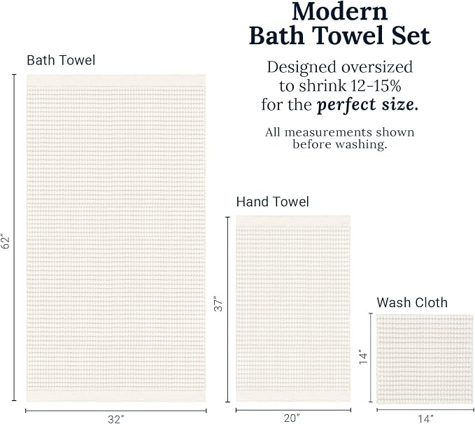 GILDEN TREE Waffle Towel Set Quick Dry Thin | 2 Bath Towels | 2 Hand Towels | 2 Washcloths, Modern Style (Cream)