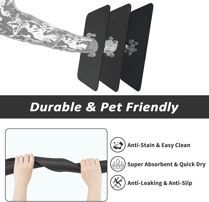 HotLive Dog Food Mat - Absorbent Cat Mat for Food and Water, No Stains Pet Feeding Bowl Mat, Easy to Clean Pet Placemats, Quick Dry Dog Water Dispenser Mat for Messy Drinkers | Black 18"x 28"