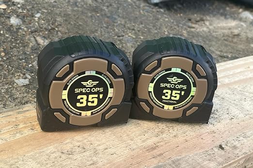 Spec Ops Tools Elite Series Tape Measure for Measuring & Layout, 1 1/4" Double-Sided Blade, Heavy Duty Military-Grade Composite Case, 35 Foot Non-Magnetic