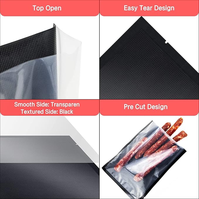 CANLENPK 8x12Inch/20x30cm Black Back and Clear Front Vacuum Sealer Bags,Precut Food Storage Bag,Seal Meal Snack Fruit Nut,Boil Steam Heat Freeze,Vacuum Sealable Bags(100PCS,Black Back)