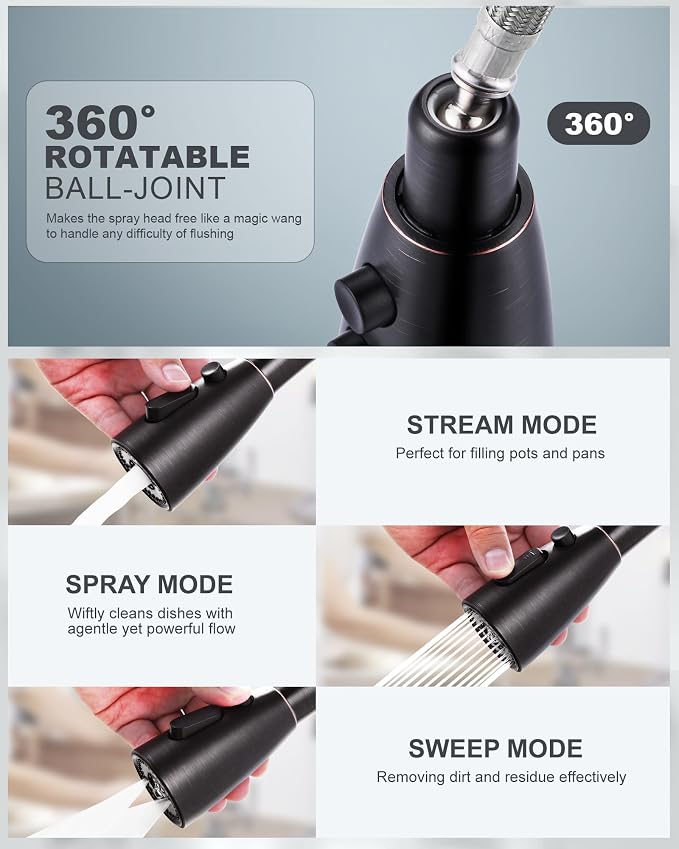 Touchless Kitchen Faucet Stainless Steel: WOWOW Smart Motion Sensor Kitchen Sink Faucet with Sprayer, Automatic Hand-Free Oil Rubbed Bronze Kitchen Faucet for Sink 1 or 3 Hole