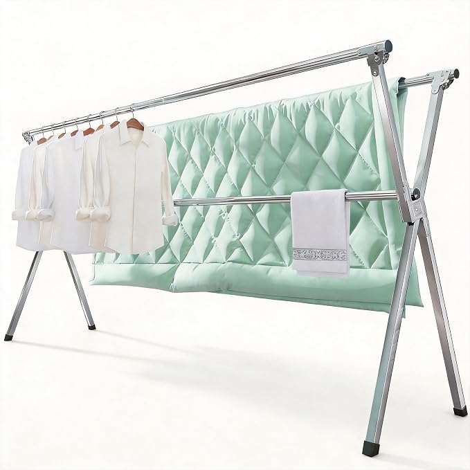 Clothes Drying Racks Outdoor, Updated Version,Stainless Steel Laundry Drying Rack for Indoor Outdoor and The Balcony,Length Adjustable Saves Space,with Windproof Hooks