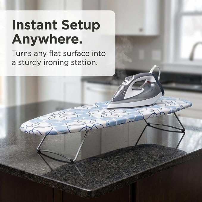 Household Essentials 122101 Small Tabletop Ironing Board with Folding Legs - Magic Rings Cover and Pad,Blue Rings