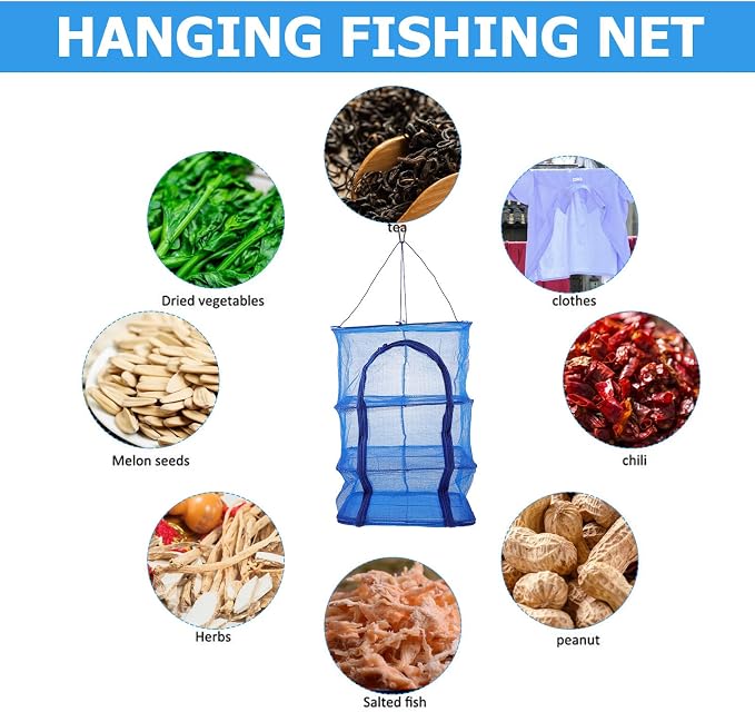 Foldable Fish Cage Fish Drying Rack Hanging Dryer Racks for Laundry Hanging Shrimp Drying Net Net Indoor Clothes Drying Rack Nylon Multi-Layer Cage Food