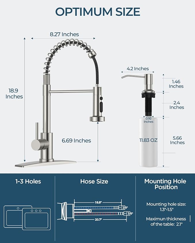 FORIOUS Kitchen Faucet with Soap Dispenser, Stainless Steel Kitchen Sink Faucet with Pull Down Sprayer Burhsed Nickel Single Handle Modern Spring Commercial for Laundry Room RV Camp Bar Farmhouse