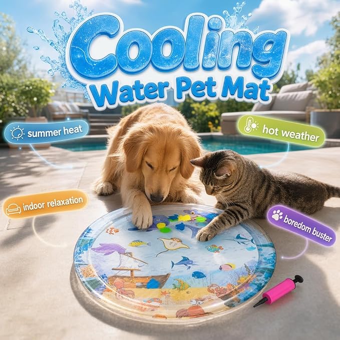 Cat Water Mat with Fish, 2026 New Interactive Cat Mat, Cat Mat for Indoor Activity, Portable Pet Water Play Mat for Cats and Dogs，B：Small,25"