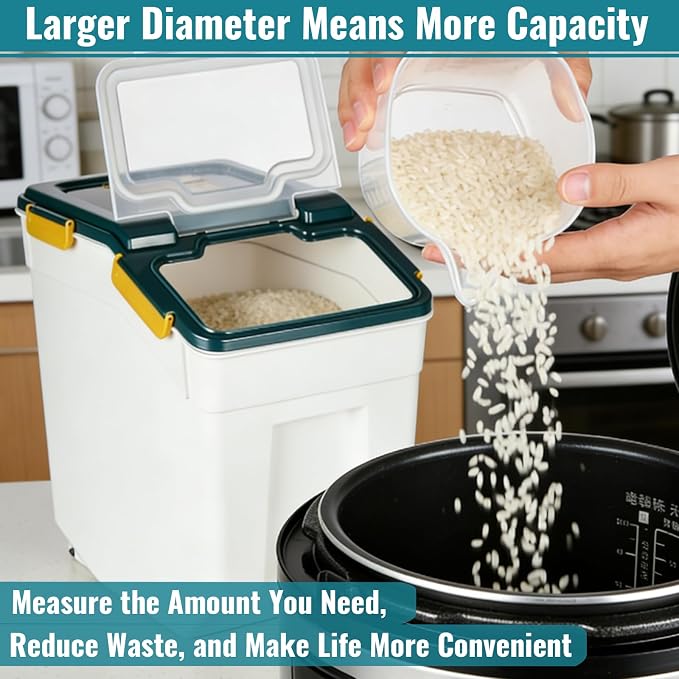 4 Pack Rice Container 25 lbs Large Bulk Flour Sugar Storage Holdhouse Plastic Grain Cereal Dry Goods Bin with Spoon and Measuring Cup for Kitchen Pantry Organization - Blue