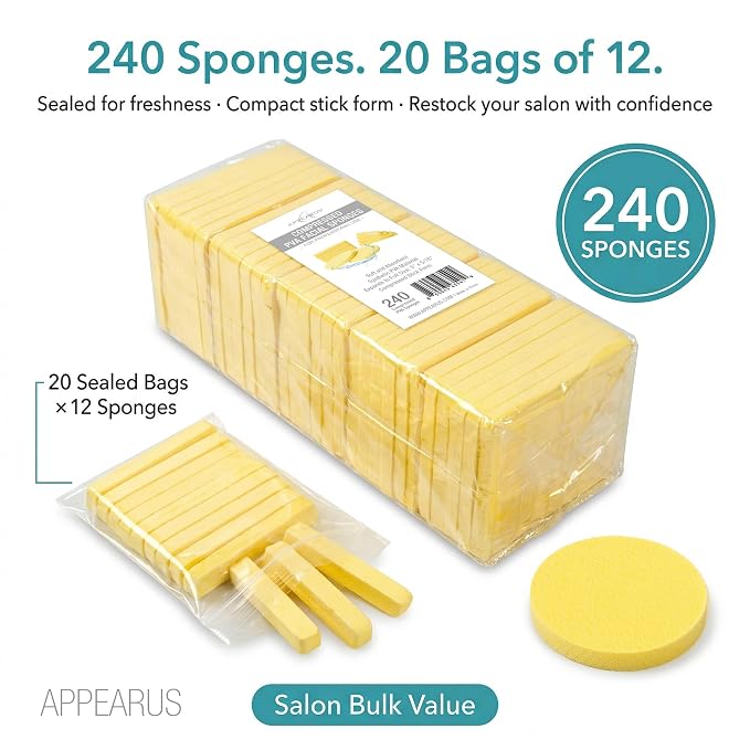 Appearus Compressed PVA Disposable Facial Sponges 240 Count | Polyvinyl alcohol foam sticks expand when wet. Designed for cleansing and mask removal by estheticians and salons