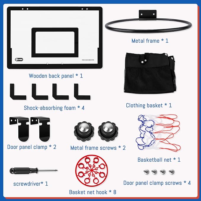 Basketball Hamper, 2-in-1 Wooden Laundry Basket for Boy/Teens/Bedroom | Hanging Dirty Clothes Storage Hamper with Basketball Hoop & Zipper for Space Saving, Over the Door, Dorm Bathroom Use