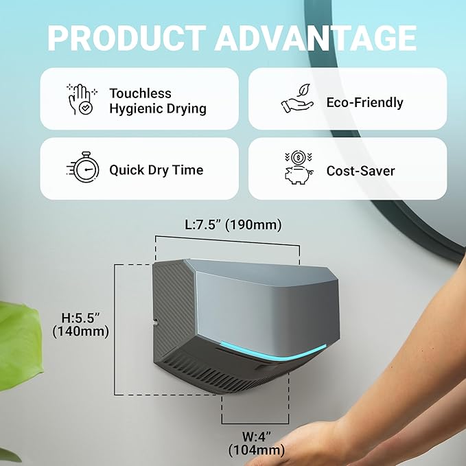 Hand Dryer for Home, Commercial Bathrooms, Hi-Speed Hand Dryer with Air Filter, Energy-Saver Mode, Speed/Volume Control, Automatic Air Blades Portable/w Stand or Wall Mount | Touchless | UL Certified