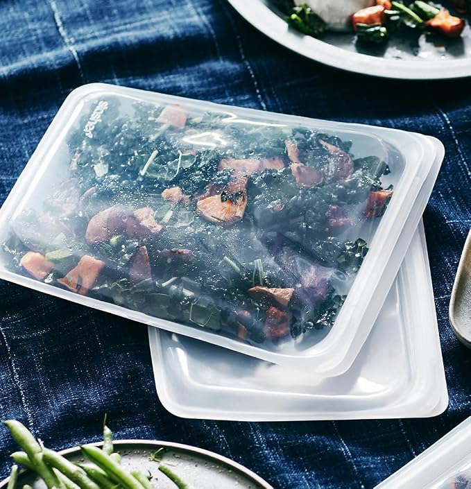 Stasher Premium Reusable Silicone Food Storage Bags, 4-Pack, Clear | Food-Safe Silicone, Eco-Friendly, Reusable Freezer Bags, Microwave, Dishwasher, Oven, Snack Bags, Lunch Containers, Meal Prep