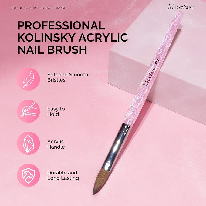 MelodySusie Kolinsky Acrylic Nail Brush,66% Kolinsky Hair Professional Nail Art Brush for Acrylic Application,Aurora Collection Fine Glitter Brush,Size 12
