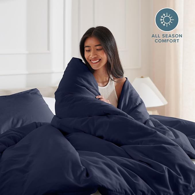 Bare Home Bedding Duvet Cover California King Size - Premium 1800 Super Soft Collection - Lightweight, Cooling - Soft Breathable Bedding Duvet Cover (Cal King, Midnight Blue)