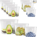 100% Platinum Silicone Reusable Food Storage Bags, 8 Pack (4M + 2S + 2XS) | Premium Silicone Reusable Storage Bag, Stand-Up Wide-Mouth Ziplock, Various Sizes, Freezer Microwave Dishwasher Safe, Clear