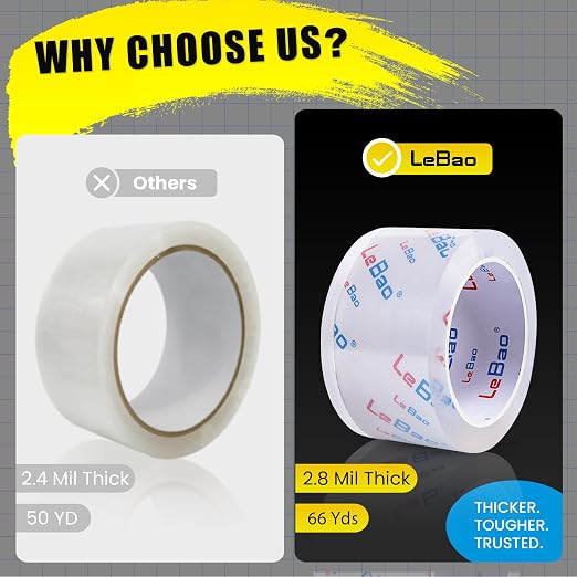 Bulk Pack Tape Heavy Duty Packing Tape with Dispenser – 18 Rolls Packaging Tape, 2.36 Inch x 66 Yd, 2.8 Mil – Strong Adhesive Package Tape for Moving & Shipping Supplies