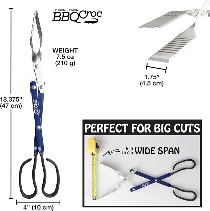 3 in 1 Barbecue Tool 18-inch by BBQ Croc - Light and Long Tongs, Spatula and Grill Scraper (Blue) (18 inch Without Flashlight)