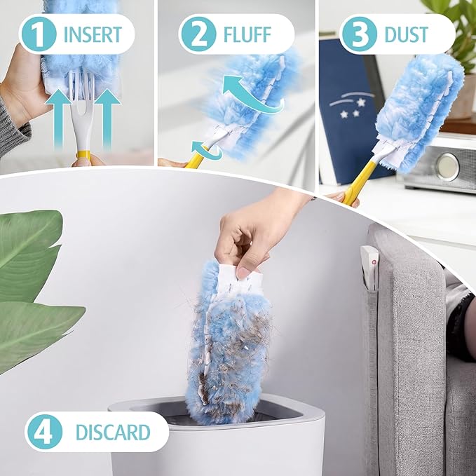 Duster Refill for Swiffer Duster, 100 Count Heavy Duty 2 Side 360° Duster Refills, 6X Microfibers, Disposable Multi Surface Dusters for Cleaning (Not Include Handle)