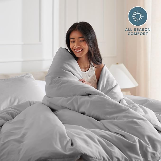 Bare Home Bedding Duvet Cover Queen Size - Premium 1800 Super Soft Collection - Lightweight, Cooling - Soft Breathable Bedding Duvet Cover (Queen, Light Grey)