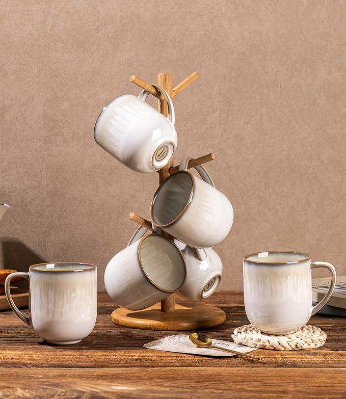 LERATIO 12OZ Ceramic Coffee Mugs Set of 6, Large Porcelain Coffee Cups With Large Handle For Latte,Cappuccino,Milk,Cocoa,|Dishwasher&Microwave Safe Mug Sets,Ideal for Man,Woman,Dad, Mom