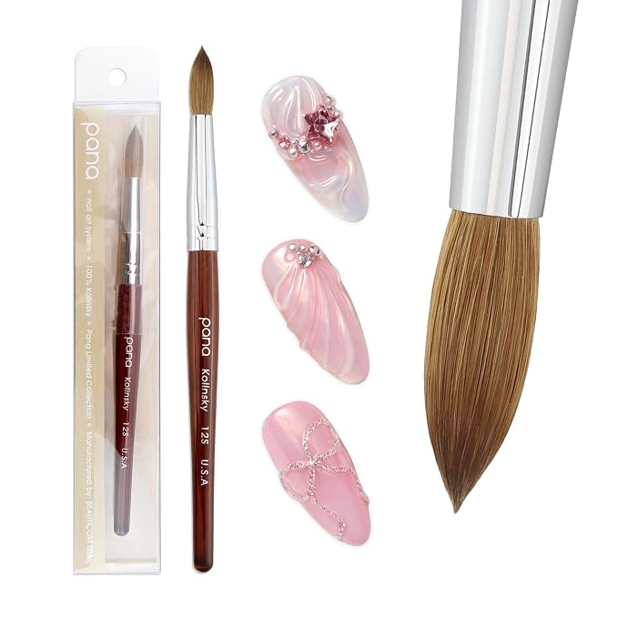 pana USA Acrylic Nail Brush100% Pure Kolinsky Hair Mahogany Wood Handle with Silver Ferrule Round Shaped Style (Size # 12, Mahogany)