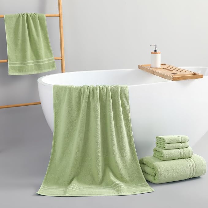REDKISS Sage Towels Set 6 Piece Cotton Towel Sets with 2 Bath Towels, 2 Hand, 2 Washcloths, 650GSM Hotel Quality, Soft, Highly Absorbent Towels for Bathroom Gym, Ideal Everyday Use