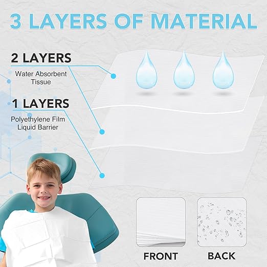 160 Pack Disposable Dental Bibs 13"x18", 3-Ply Waterproof Tattoo Bibs Sheet for Nail Salon, Dental Clinic, Feeding, Tattoo Shop (White)