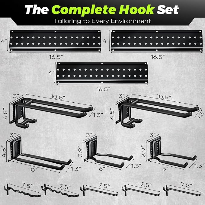 Garage Tool Organizer Wall Mount, 49.5 Inch Heavy Duty Garage Organization System with 10 Adjustable Hooks, Garden Tool Storage Rack for Garage, Yard & Shed, Holds Up to 400 lbs