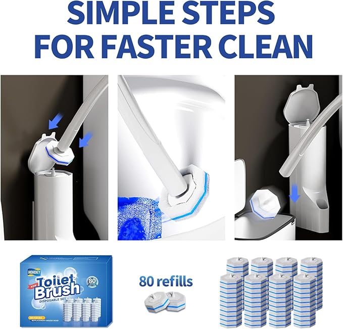 Hohoky 80Pcs Toilet Wand Refills for Disposable Toilet Bowl Brush Scrubber Cleaner Refill Pads,Toilet Brush Replacement Compatible Heads with Most Toilet Brushes Scrubber