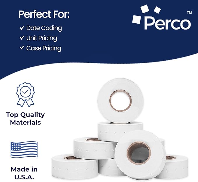 Perco 1 Line White Labels - 240,000 Blank Pricing Labels for Perco Lite, X, Plus and Pro 1 Line Price and Date Guns- 240 Rolls, Case of 30 Sleeves - Made in USA