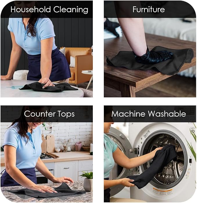Avalon Towels Microfiber Cleaning Cloths (Value Pack of 12) - Size 12 x 12 Inches, Highly Absorbent Cleaning Rags, Lint Free, Reusable and Washable, Microfiber Towels for Cars