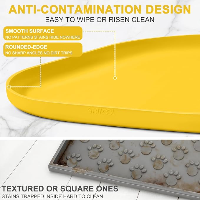 SMILOOL Waterproof Silicone Pet Food Mat with Raised Edge for Dog & Cat | 22" x 14" Non-Slip Pet Feeding Mats with Lip for Food & Water Bowl, Food Grade, Easy Cleaning, Vivid Yellow