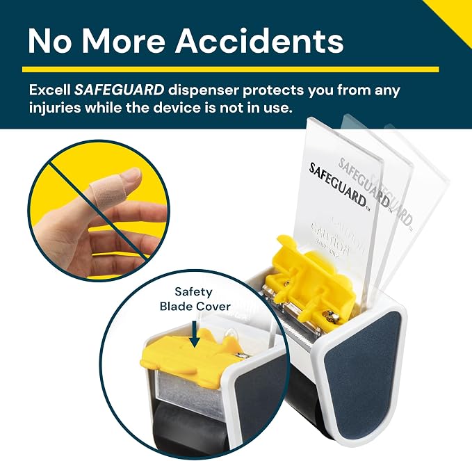 Excell EC-206 Safeguard Packing Tape Dispenser, 2" Wide, 3" Core, 2 Pack | Retractable Blade Cover for Safety, one-Hand use. Ideal for Shipping and Carton Sealing - Includes Tape Roll