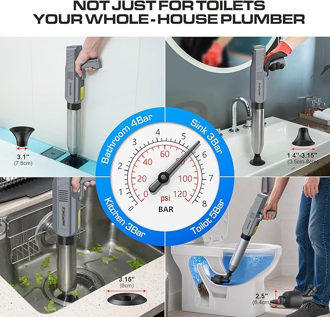 ‌Electric Toilet Plunger for Bathroom, High-Pressure Air Plunger, Heavy-Duty Clog Remover for Toilets, Toilet Drain Unclogger (Dark Gray)