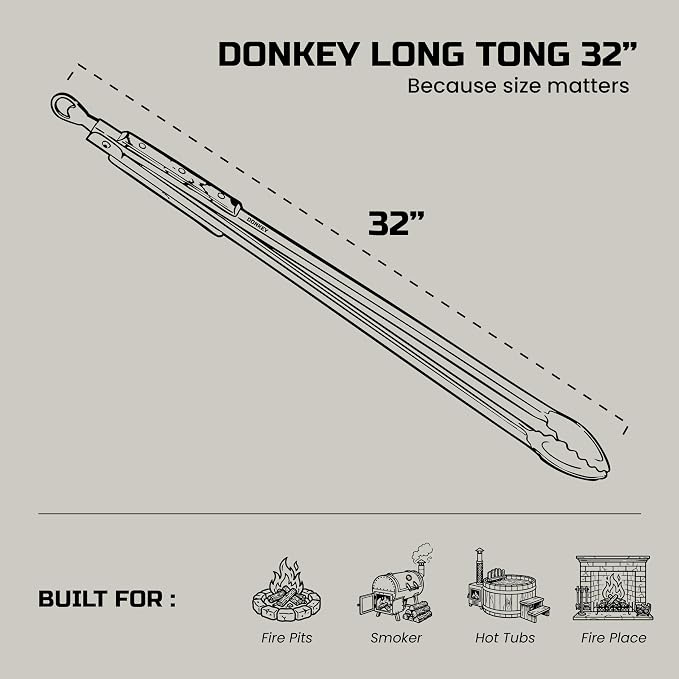 32" Extra Long Fireplace Tongs & Firewood Tongs | Log Grabber for Fire Pit, Campfire, Bonfire, Pizza Oven & BBQ | Handmade Stainless Steel with Oak Wood Handle | Grilling Gift