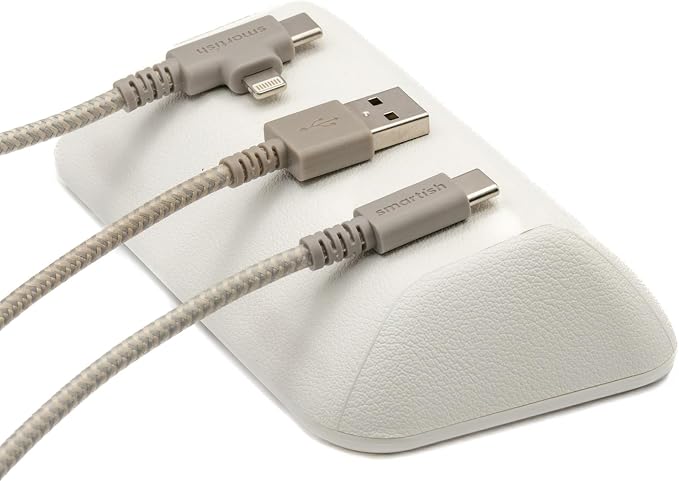 Smartish® Magnetic Cord Holder - Bigger Cable Wrangler Organizer with Magnet Clips for Charger Management on Desktop, Nightstand - Holds 6+ Cables - Snow Day White